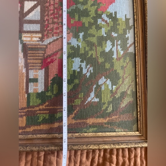 Vintage boho House Home Cottage Village Needlepoint Embroidery Wood Frame - Picture 4 of 4